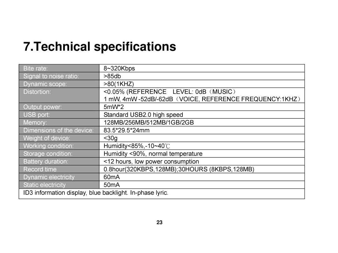 X-Micro Tech EVA 130 user manual Technical specifications 