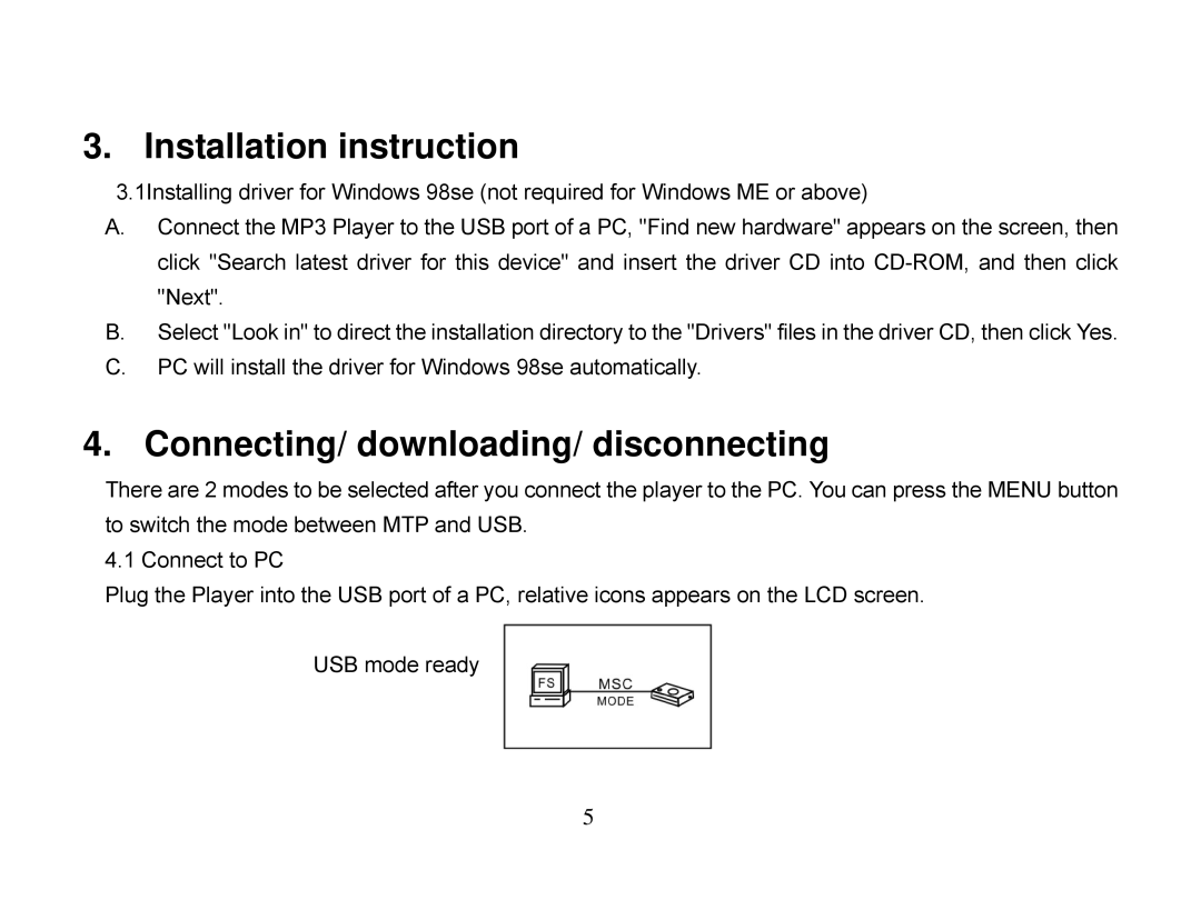 X-Micro Tech EVA 310 user manual Installation instruction, Connecting/ downloading/ disconnecting 