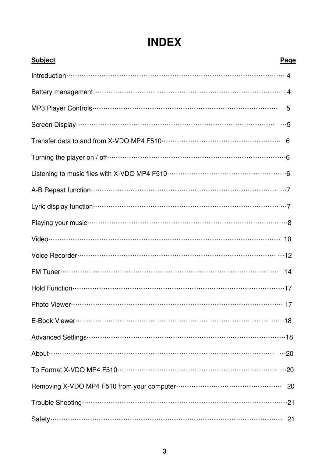 X-Micro Tech F510 user manual Index 