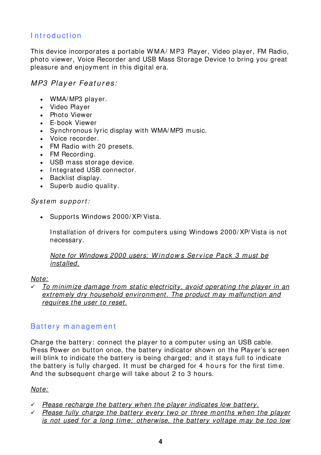 X-Micro Tech F510 user manual Introduction, Battery management, System support 