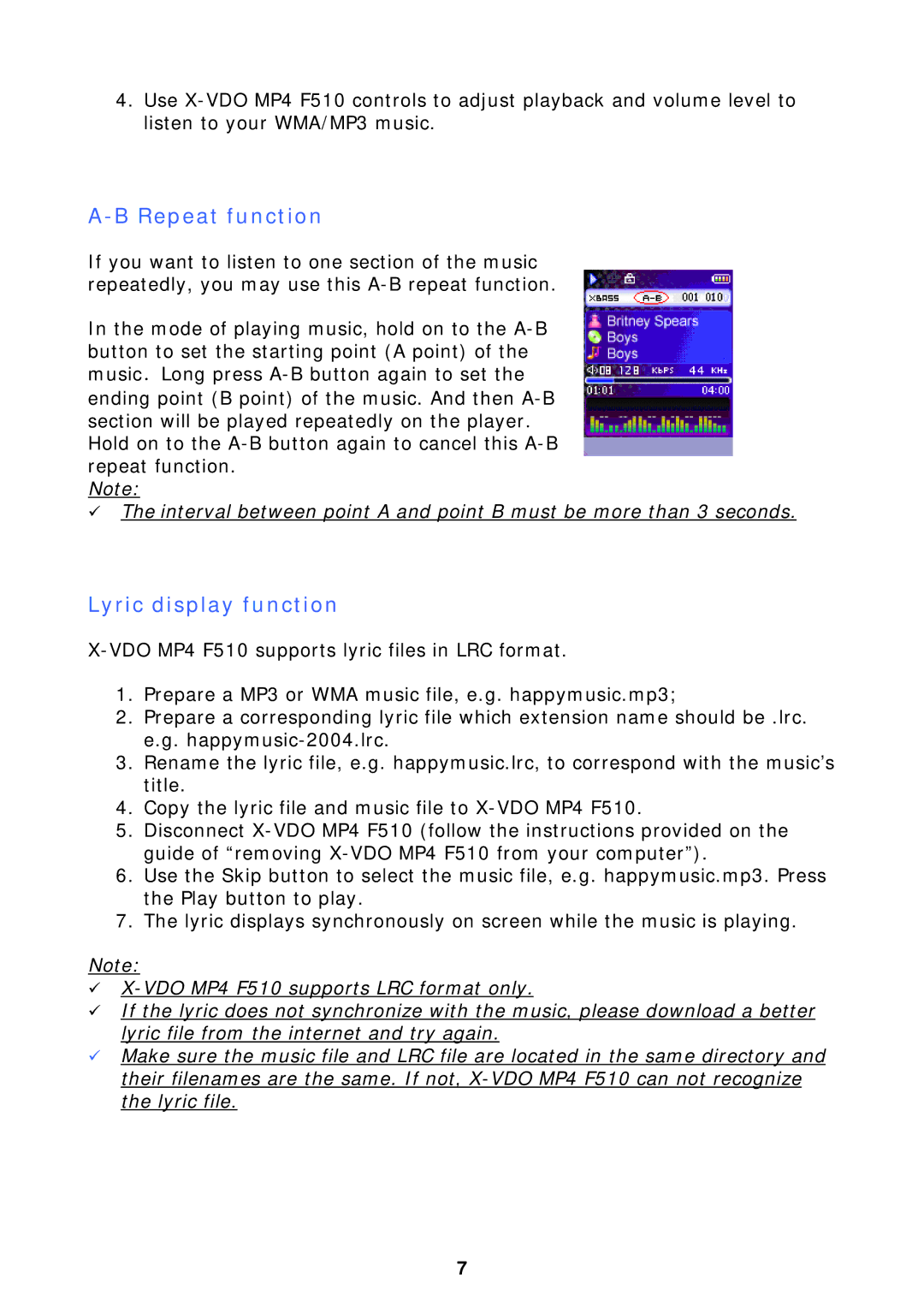 X-Micro Tech F510 user manual Repeat function, Lyric display function 