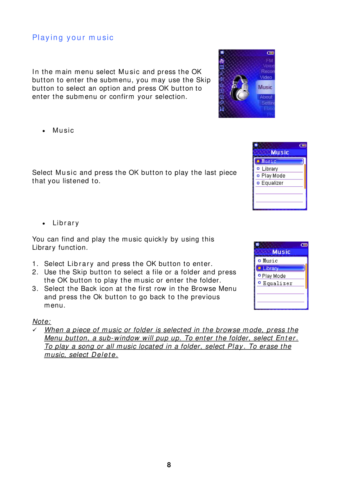 X-Micro Tech F510 user manual Playing your music, Music, Library 