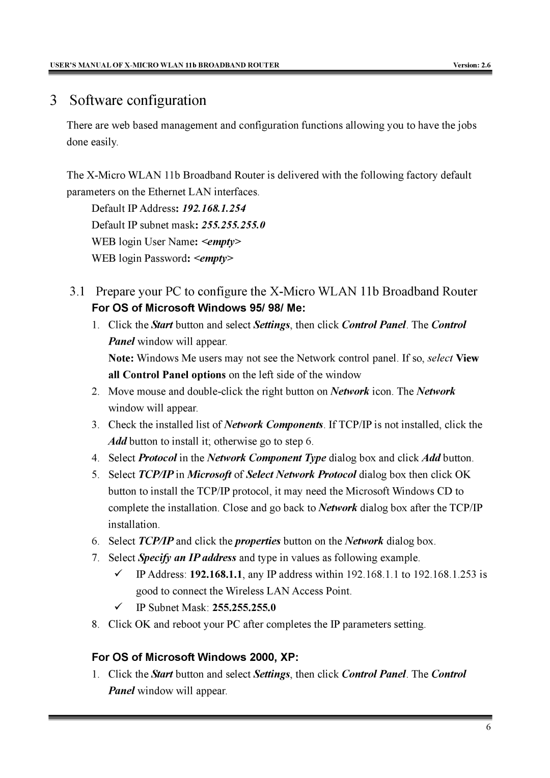 X-Micro Tech IEEE 802.11b user manual Software configuration 