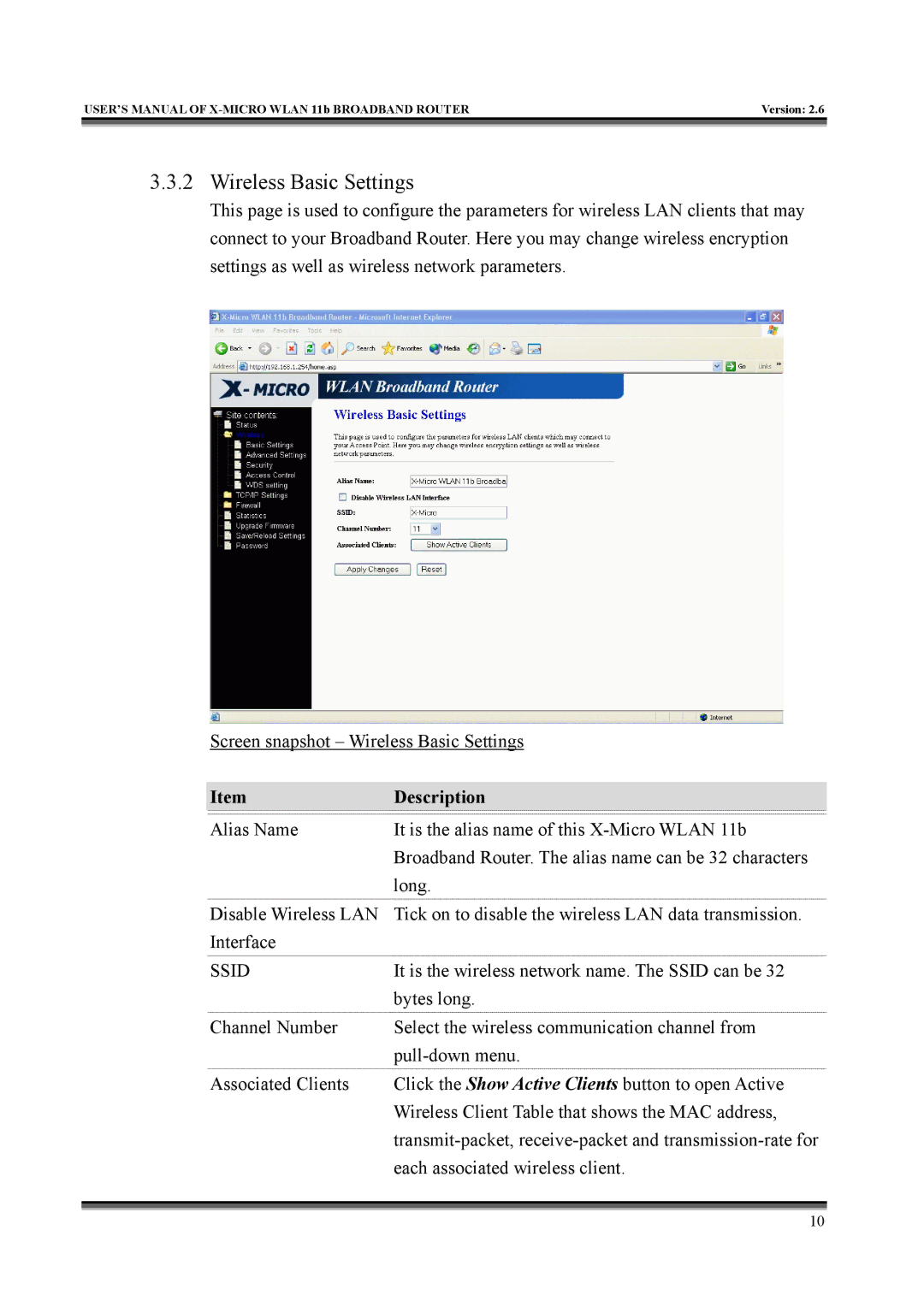 X-Micro Tech IEEE 802.11b user manual Wireless Basic Settings 