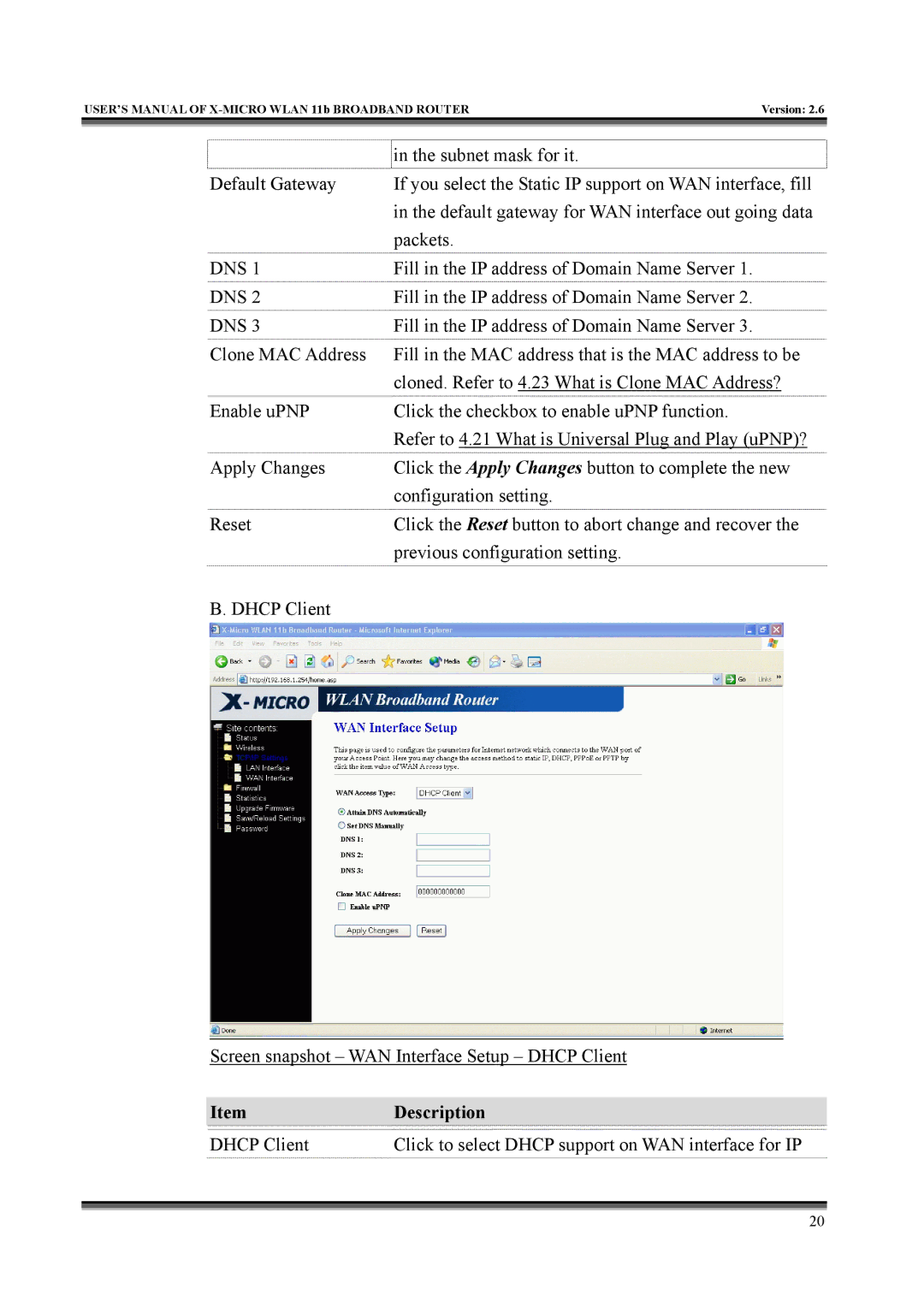 X-Micro Tech IEEE 802.11b user manual Dns 