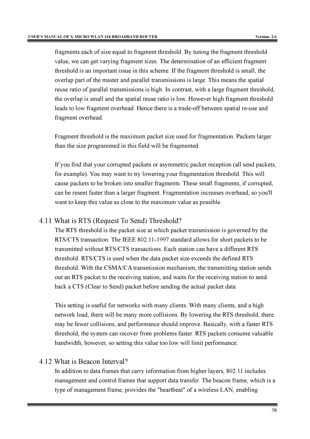 X-Micro Tech IEEE 802.11b user manual What is RTS Request To Send Threshold?, What is Beacon Interval? 