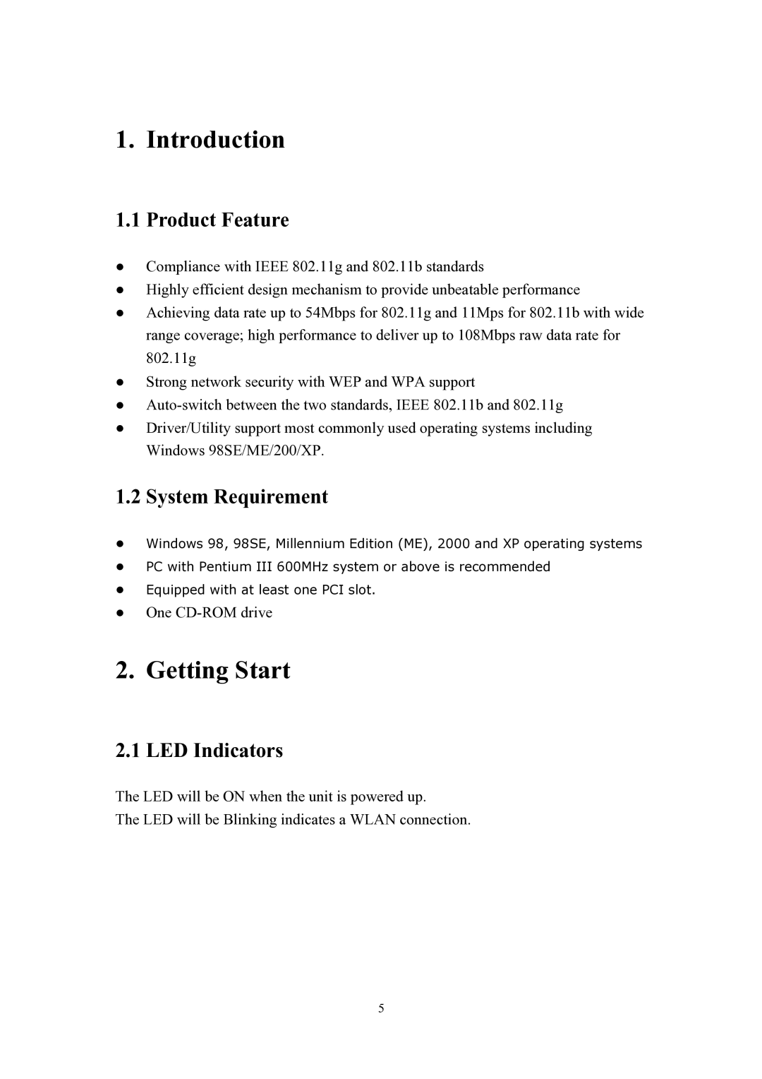 X-Micro Tech PCI Adapter fxmicro user manual Product Feature, System Requirement, LED Indicators 