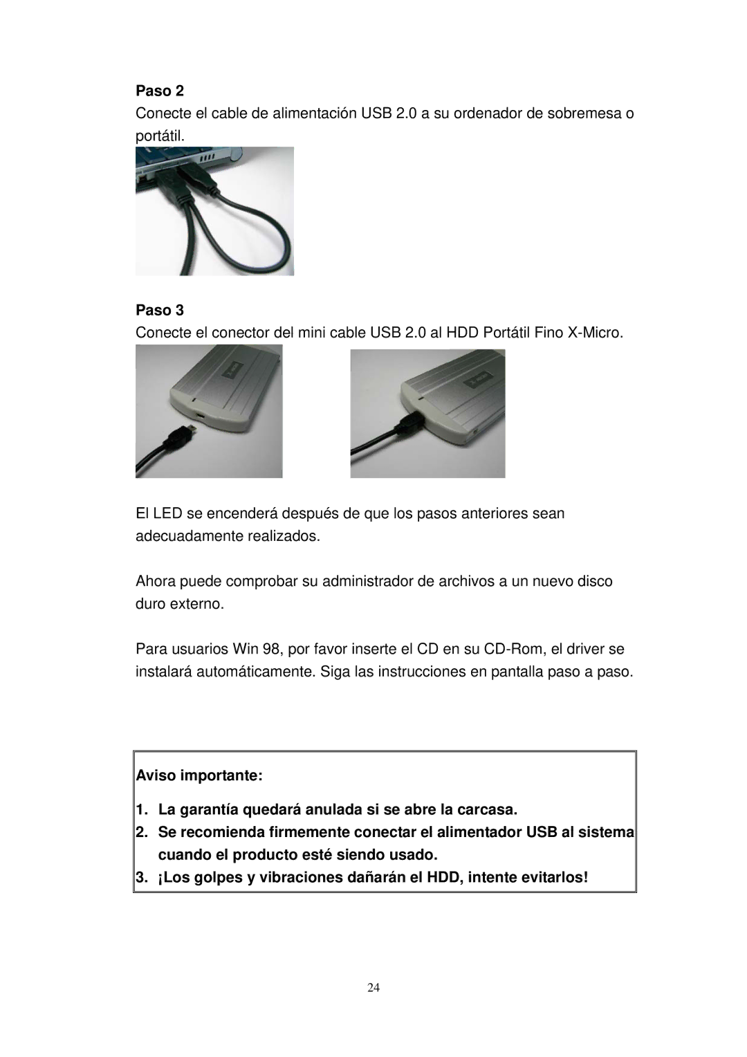 X-Micro Tech Slim Portable HDD user manual Paso 