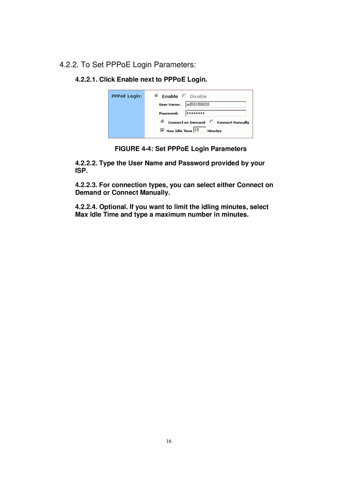 X-Micro Tech WLAN 11g user manual To Set PPPoE Login Parameters, Click Enable next to PPPoE Login 