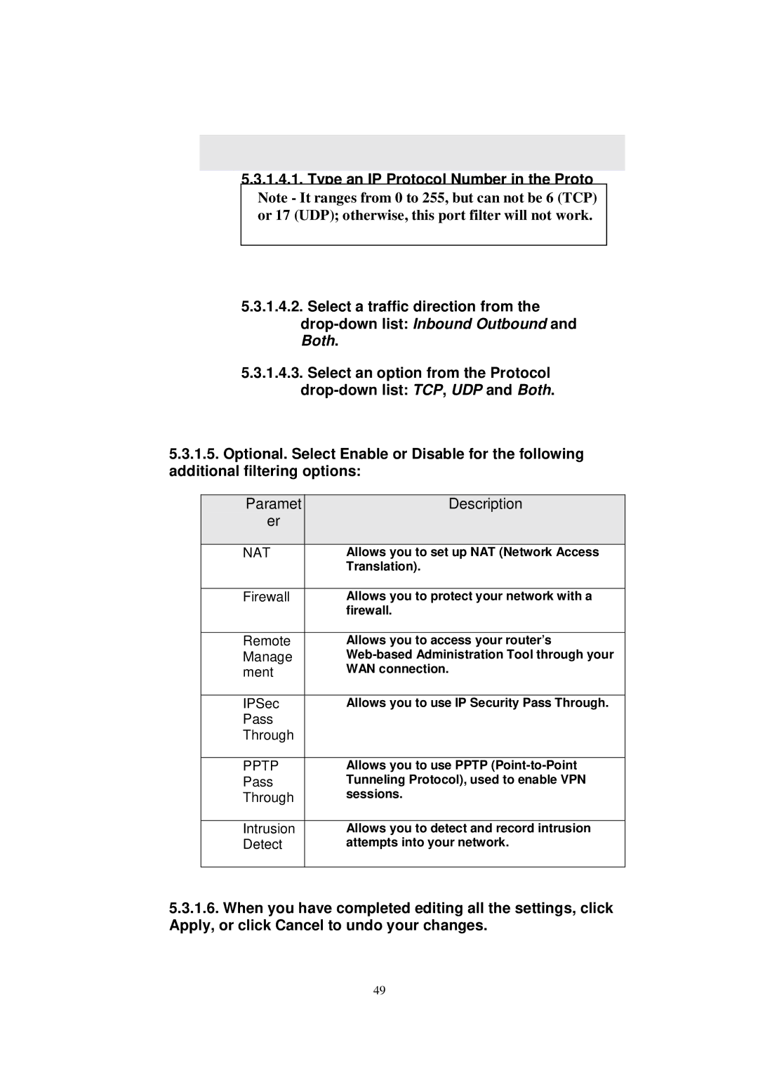 X-Micro Tech WLAN 11g user manual Drop-down list Inbound Outbound and Both 