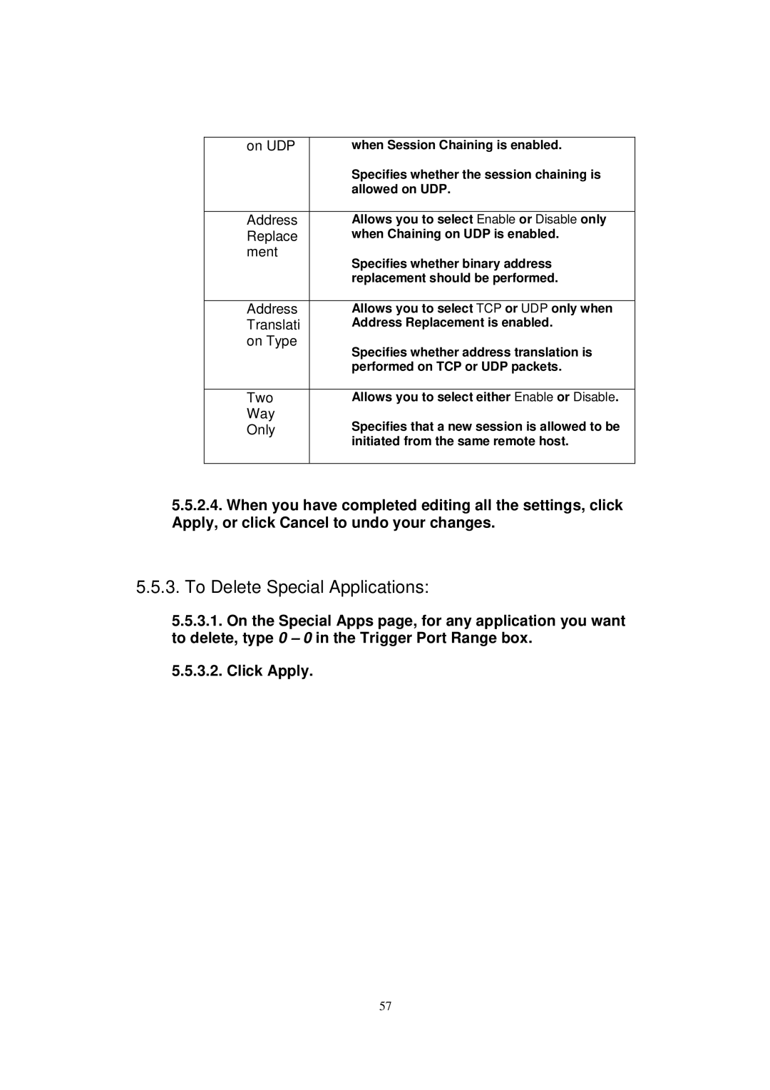 X-Micro Tech WLAN 11g user manual To Delete Special Applications 