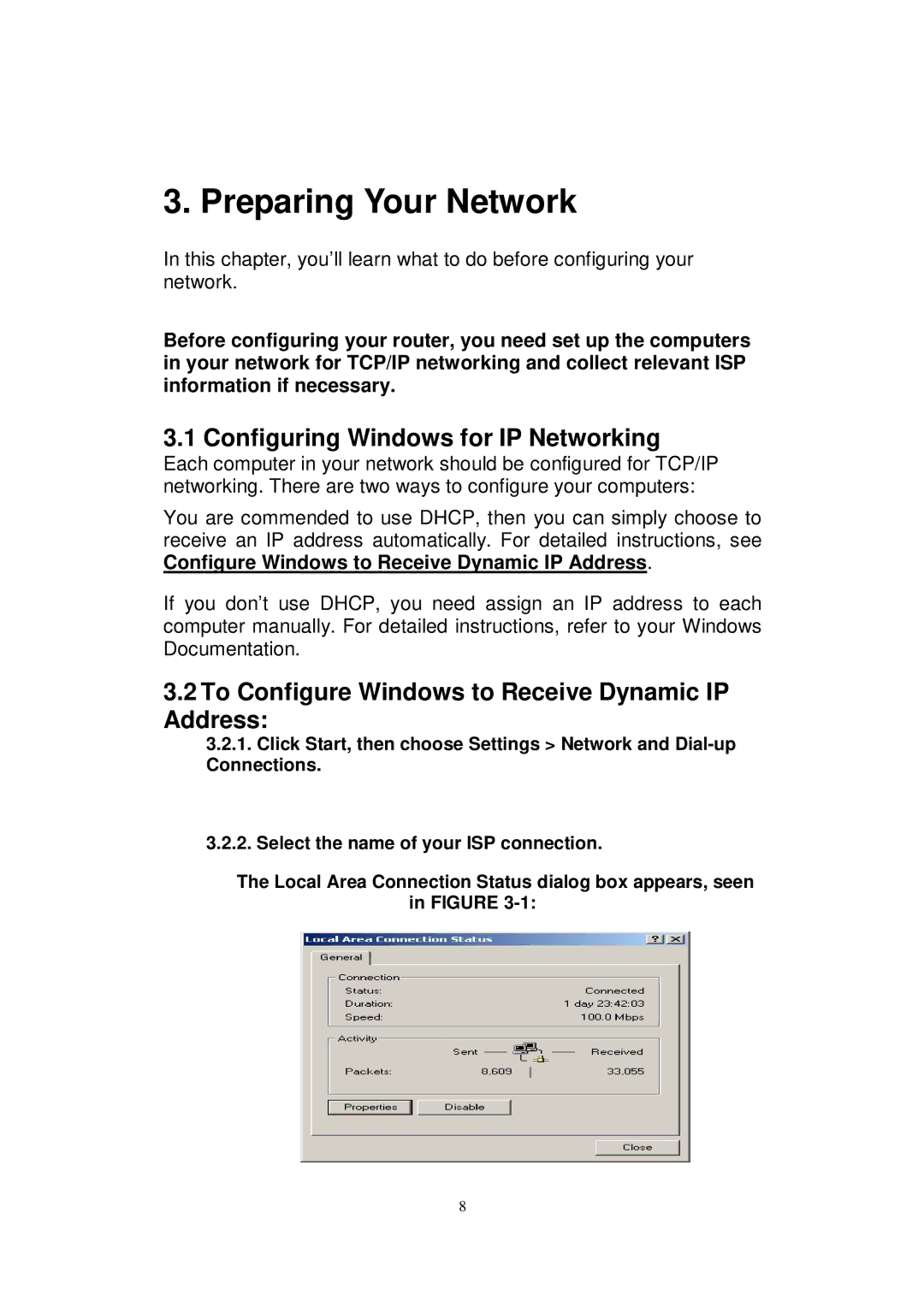 X-Micro Tech WLAN 11g user manual Configuring Windows for IP Networking, To Configure Windows to Receive Dynamic IP Address 