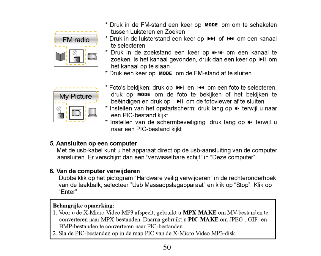 X-Micro Tech XMP3-M256F manual Aansluiten op een computer 