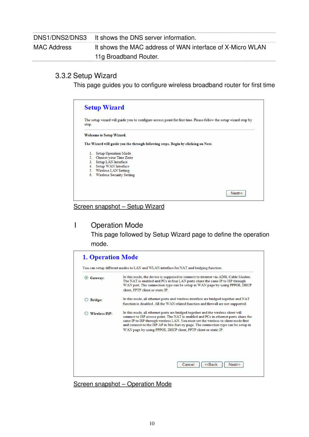 X-Micro Tech XWL-11GRTX user manual Setup Wizard, Operation Mode 