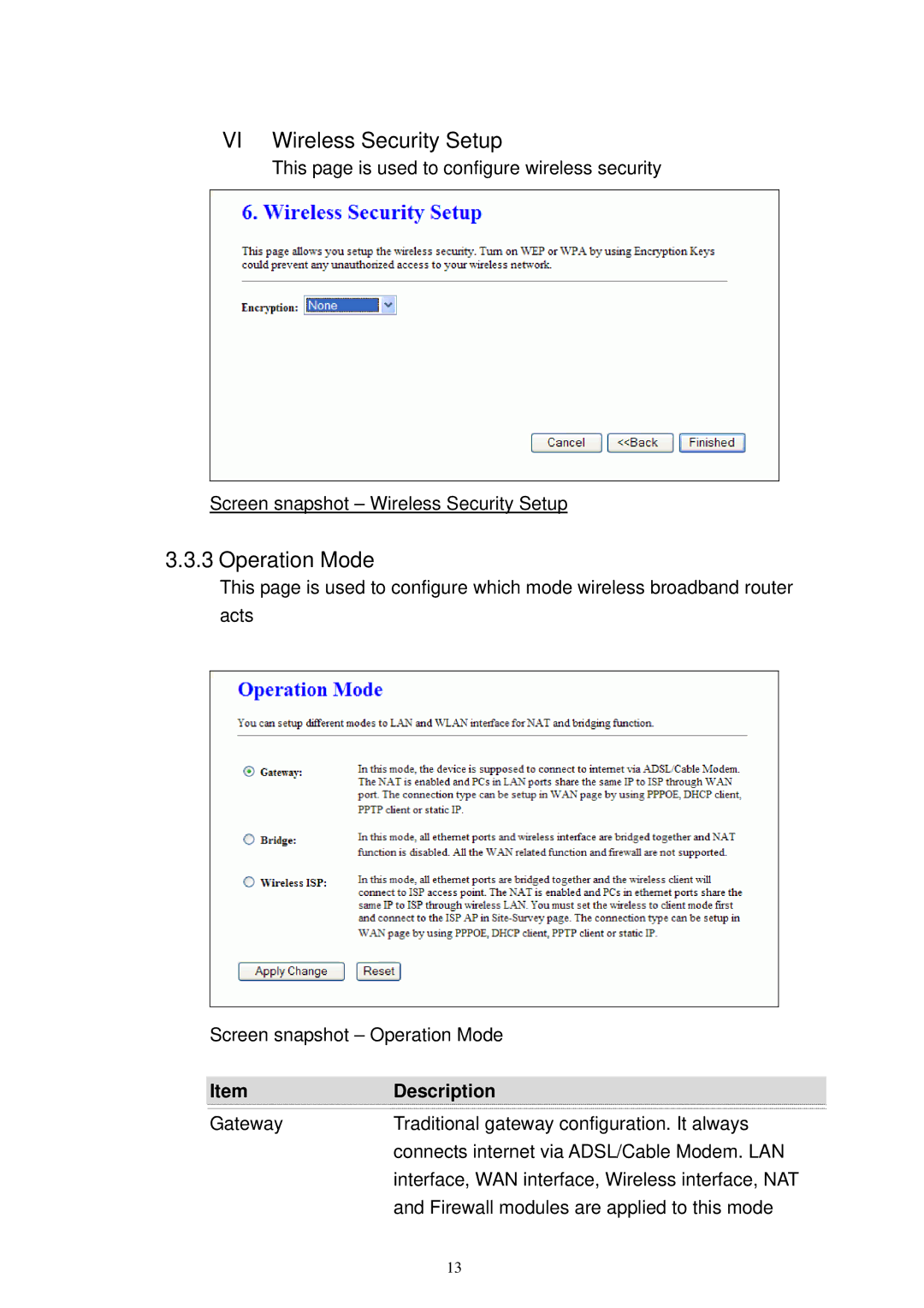 X-Micro Tech XWL-11GRTX user manual VI Wireless Security Setup, Description 