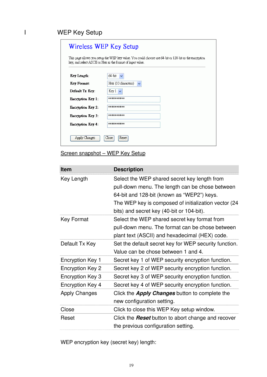 X-Micro Tech XWL-11GRTX user manual WEP Key Setup 