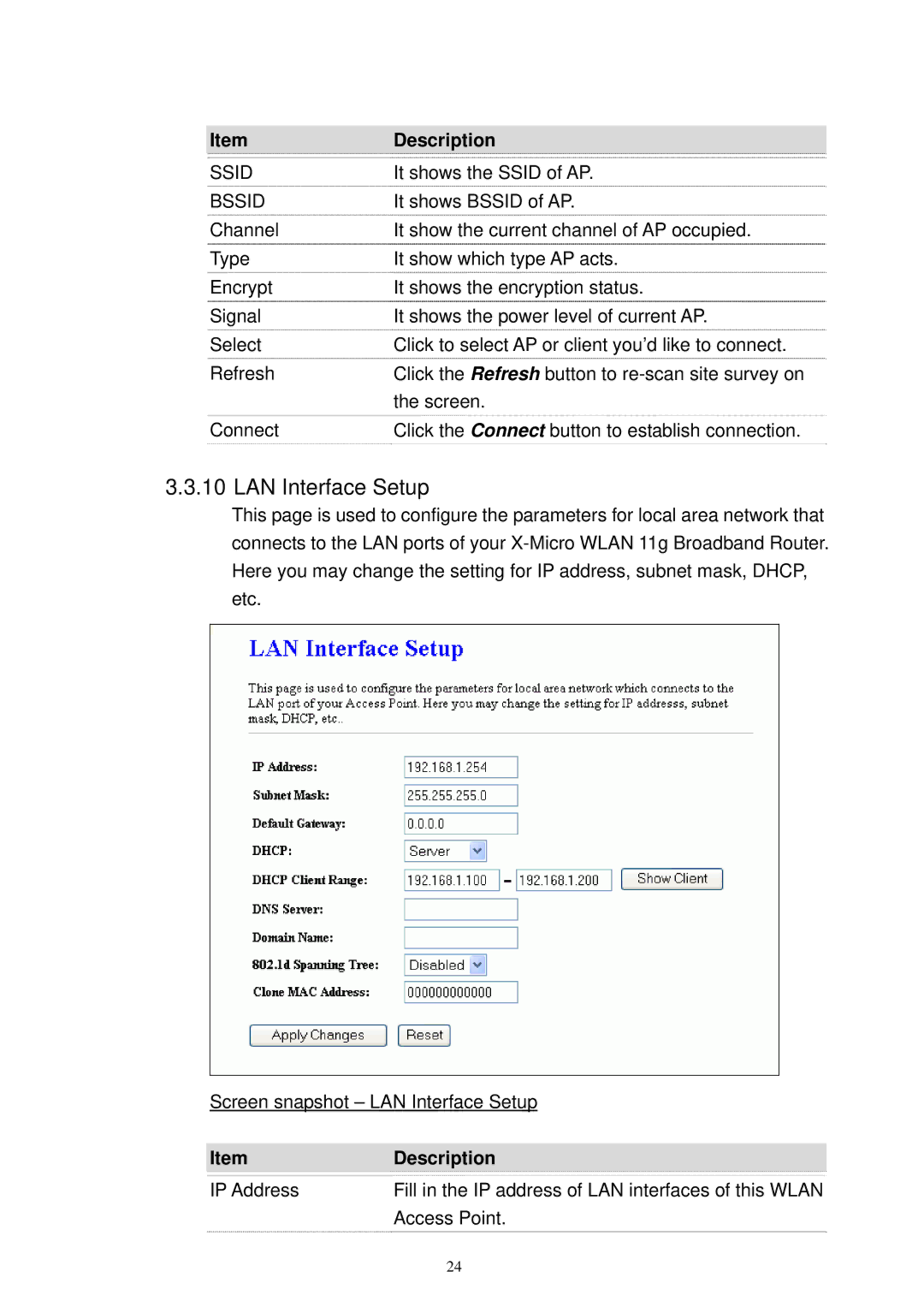 X-Micro Tech XWL-11GRTX user manual LAN Interface Setup 