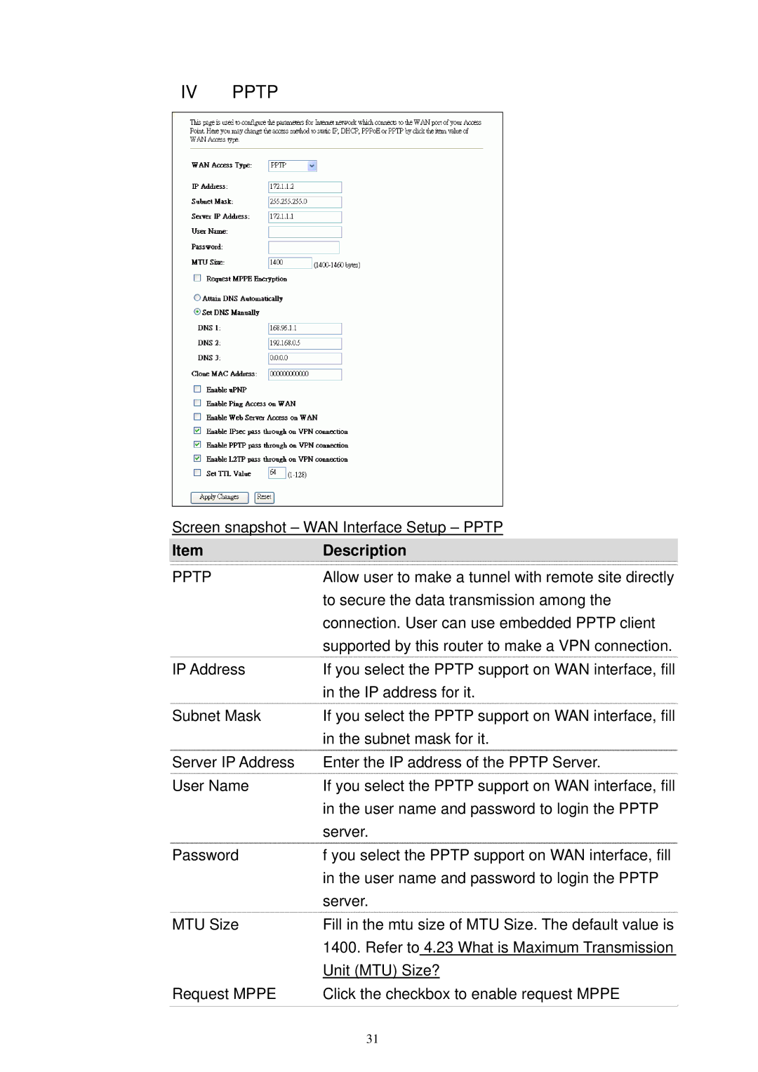 X-Micro Tech XWL-11GRTX user manual IV Pptp 