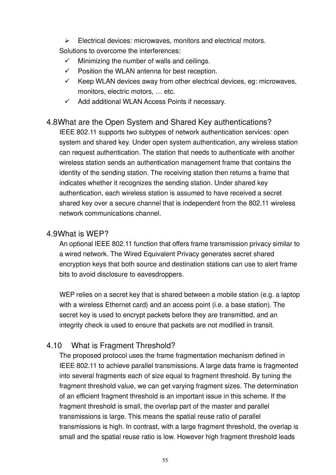 X-Micro Tech XWL-11GRTX user manual 8What are the Open System and Shared Key authentications?, 9What is WEP? 