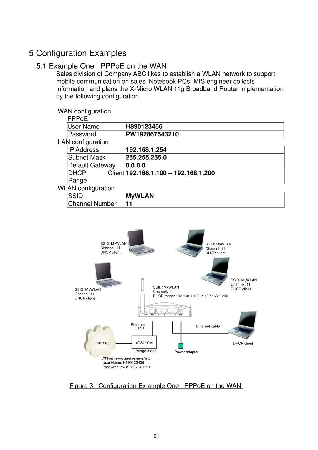 X-Micro Tech XWL-11GRTX user manual Example One PPPoE on the WAN 