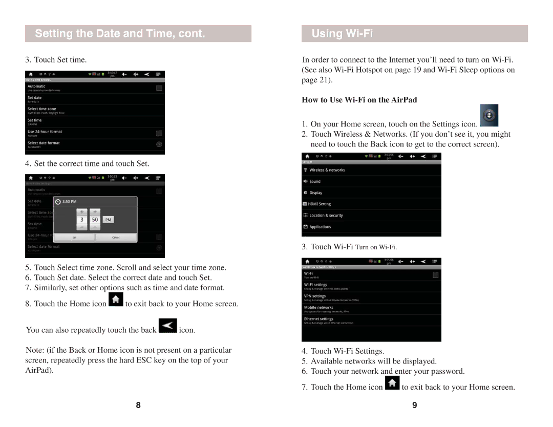 X10 Wireless Technology AIRPAD 1 owner manual Setting the Date and Time, Using Wi-Fi, How to Use Wi-Fi on the AirPad 