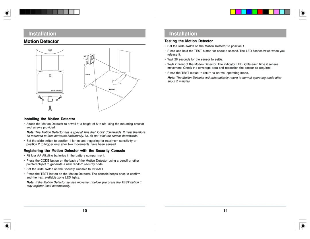 X10 Wireless Technology DS7000 manual Testing the Motion Detector, Installing the Motion Detector 