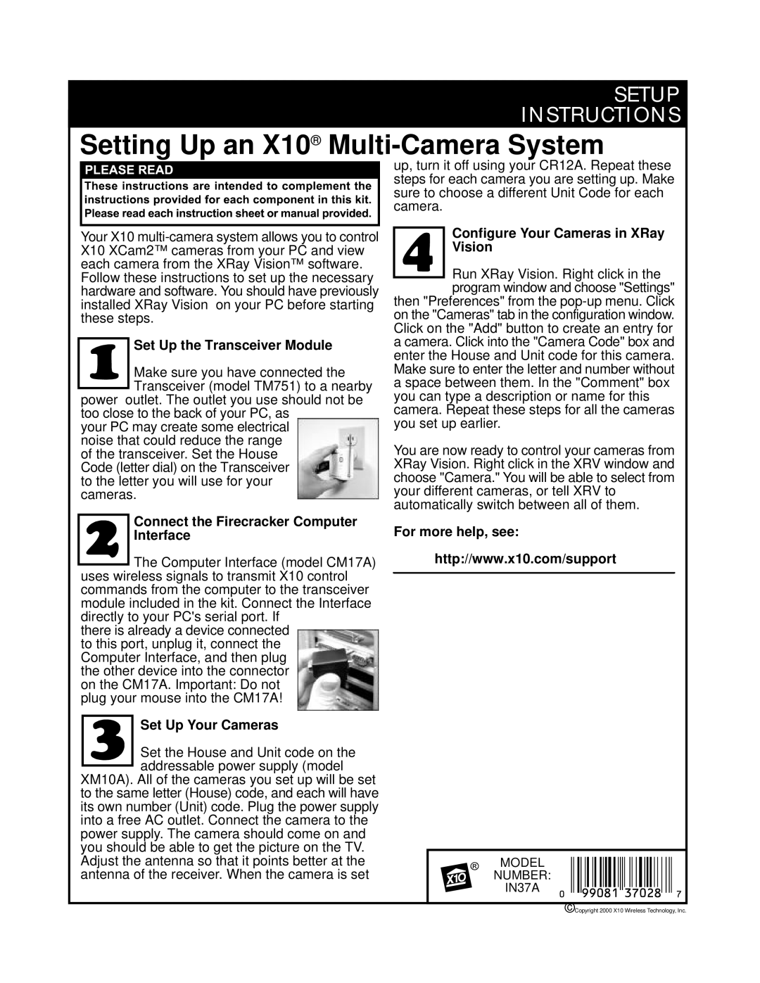 X10 Wireless Technology IN37A manual Setting Up an X10 Multi-Camera System 