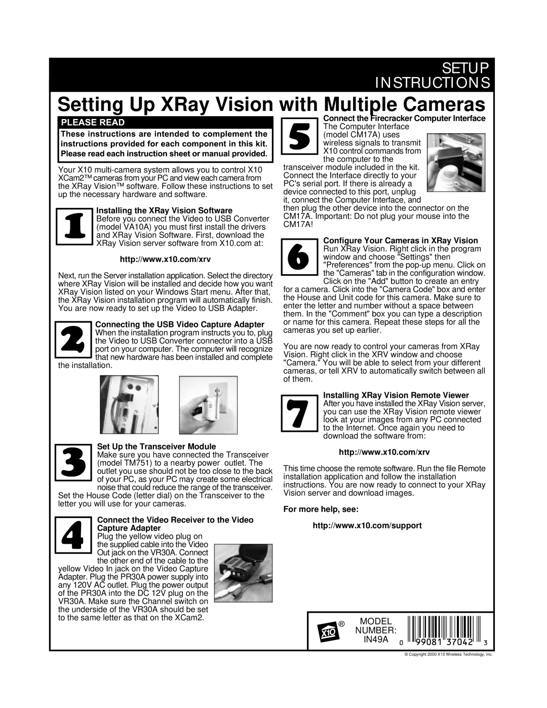 X10 Wireless Technology IN49A installation instructions Setting Up XRay Vision with Multiple Cameras 