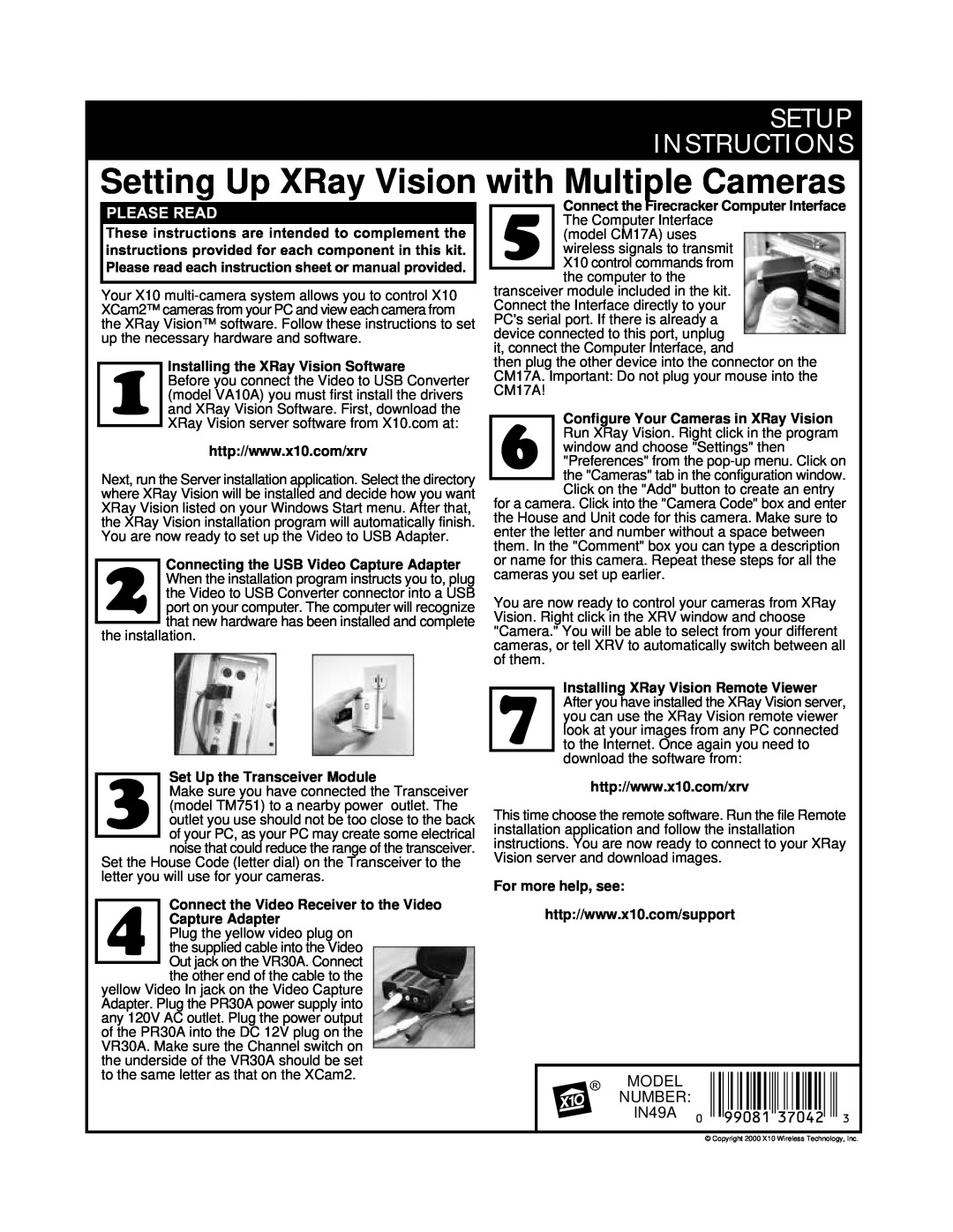 X10 Wireless Technology IN49A installation instructions Setting Up XRay Vision with Multiple Cameras, Setup Instructions 