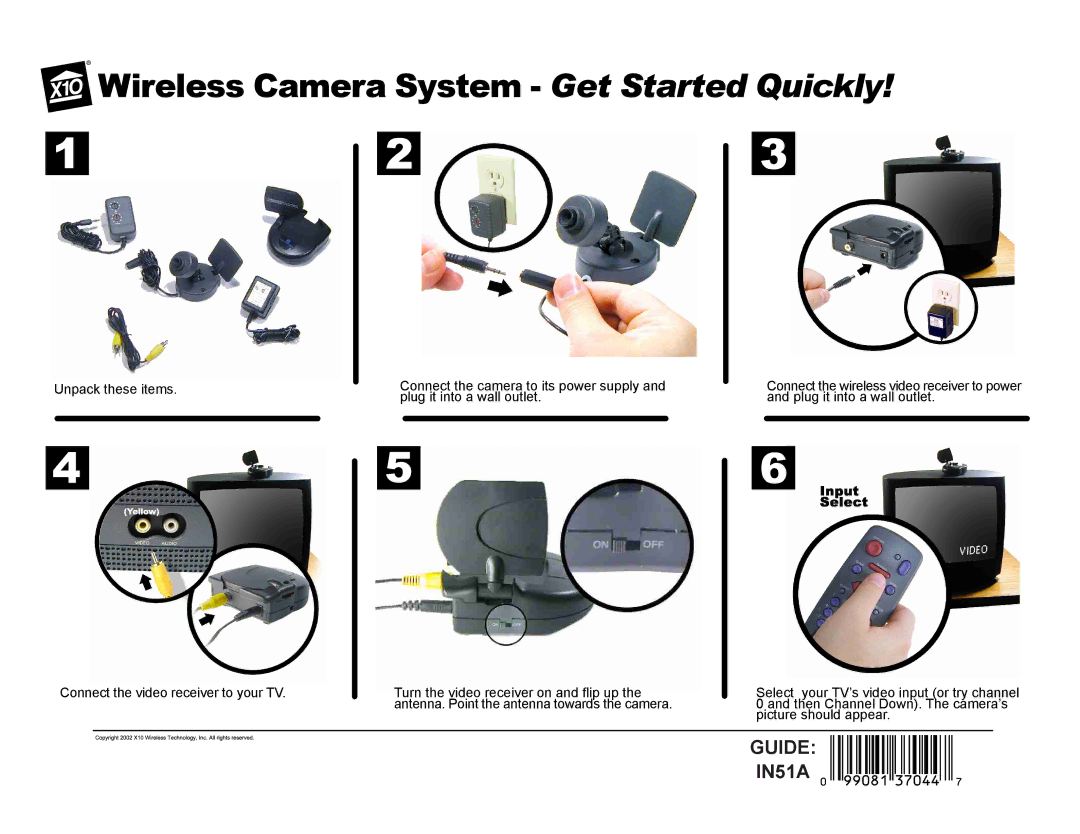 X10 Wireless Technology IN51A manual Wireless Camera System Get Started Quickly 