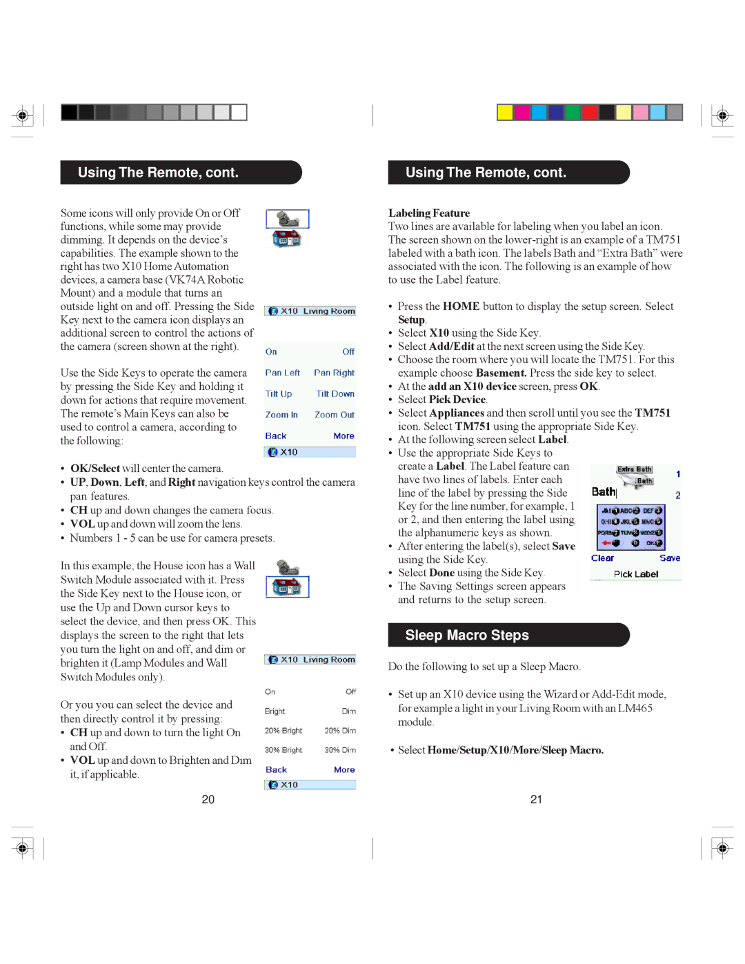 X10 Wireless Technology IR32A owner manual Using The Remote, Sleep Macro Steps, Labeling Feature 