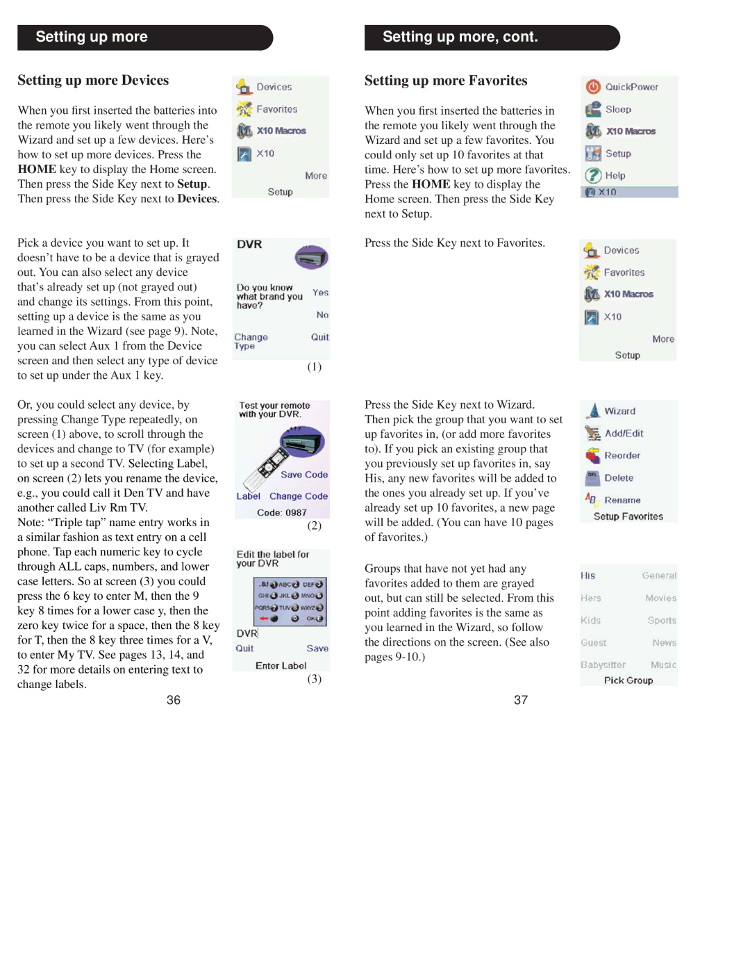 X10 Wireless Technology IR34A owner manual Setting up more Devices, Setting up more Favorites 