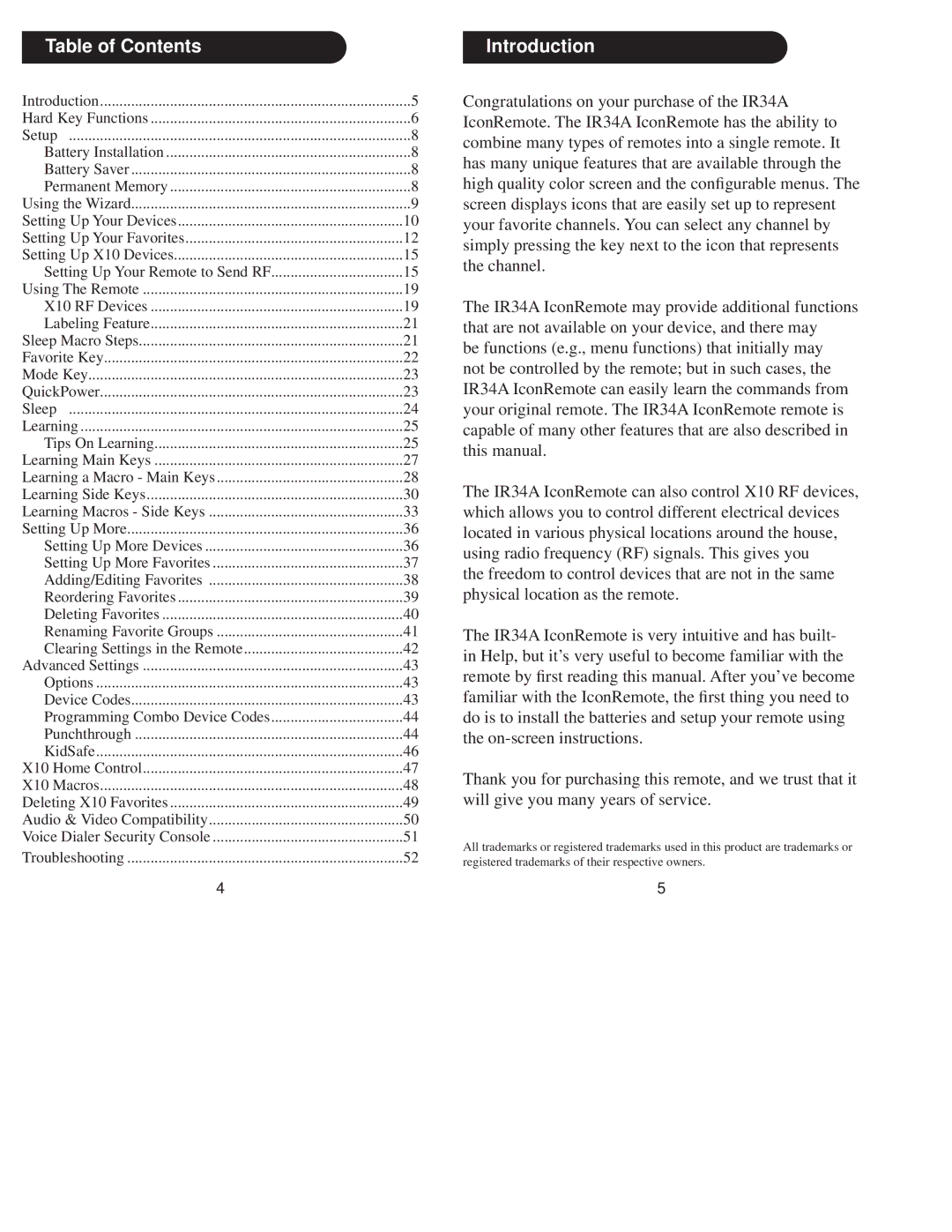 X10 Wireless Technology IR34A owner manual Table of Contents, Introduction 