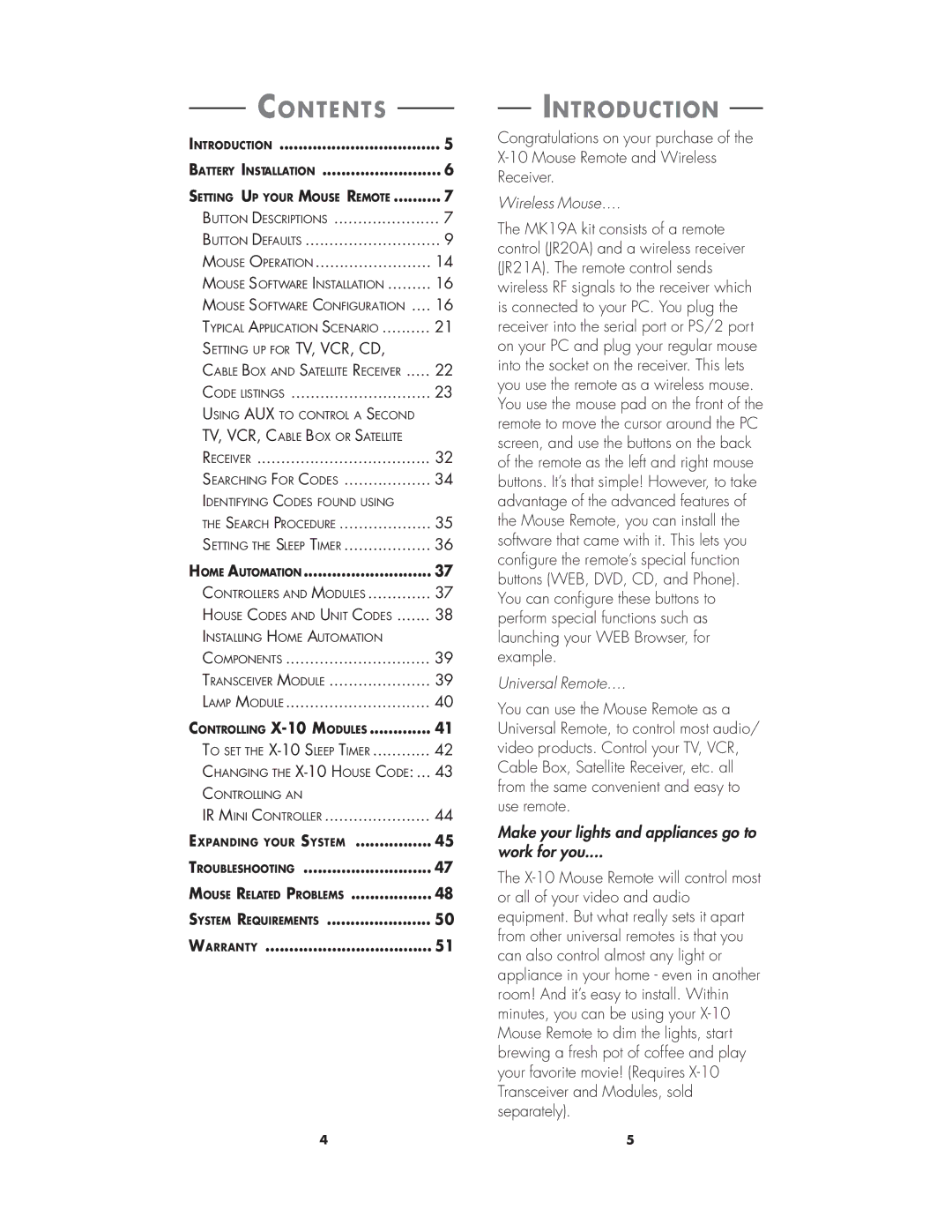 X10 Wireless Technology MK19A manual Contents, Introduction 