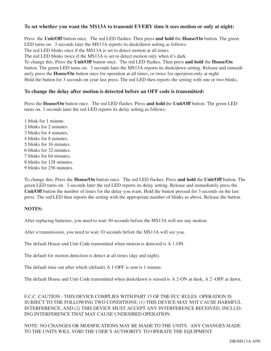 X10 Wireless Technology manual DR/MS13A-4/99 