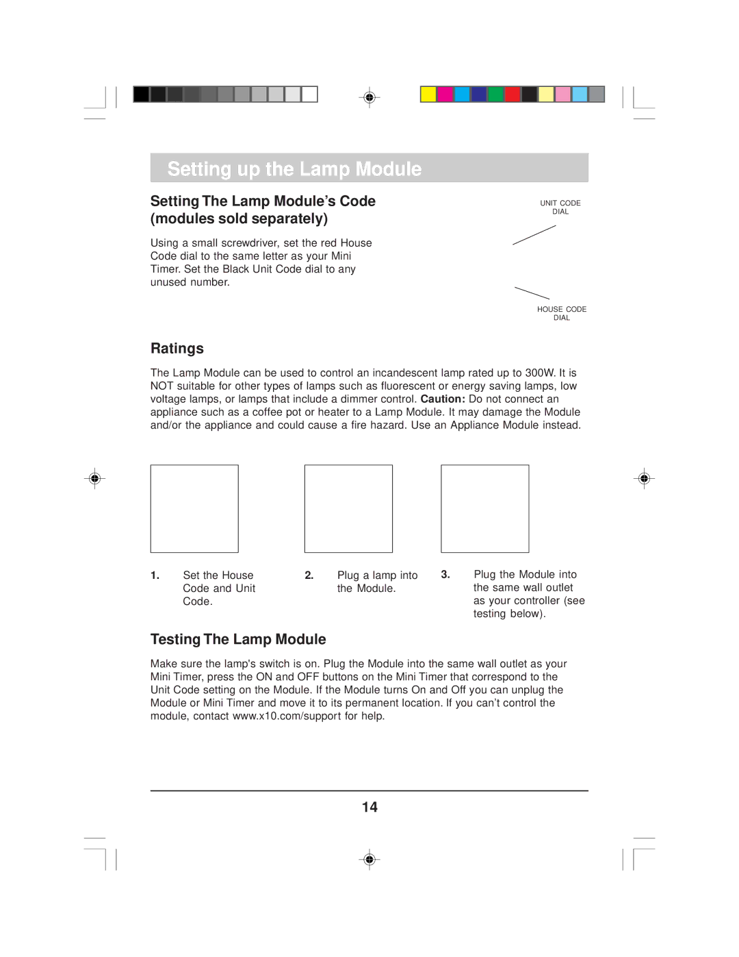 X10 Wireless Technology MT12A Setting up the Lamp Module, Setting The Lamp Module’s Code modules sold separately, Ratings 
