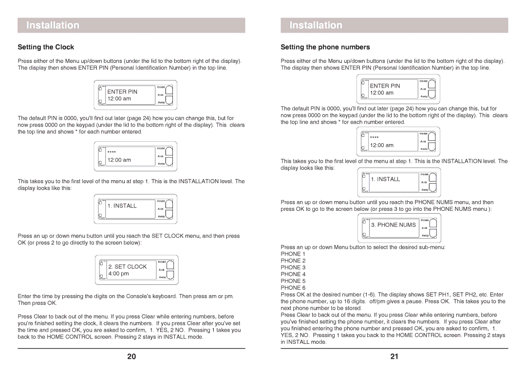 X10 Wireless Technology SC1200 owner manual Setting the Clock, Setting the phone numbers 