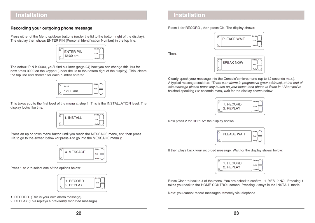 X10 Wireless Technology SC1200 owner manual Recording your outgoing phone message, Record Replay, Please Wait, Speak NOW 