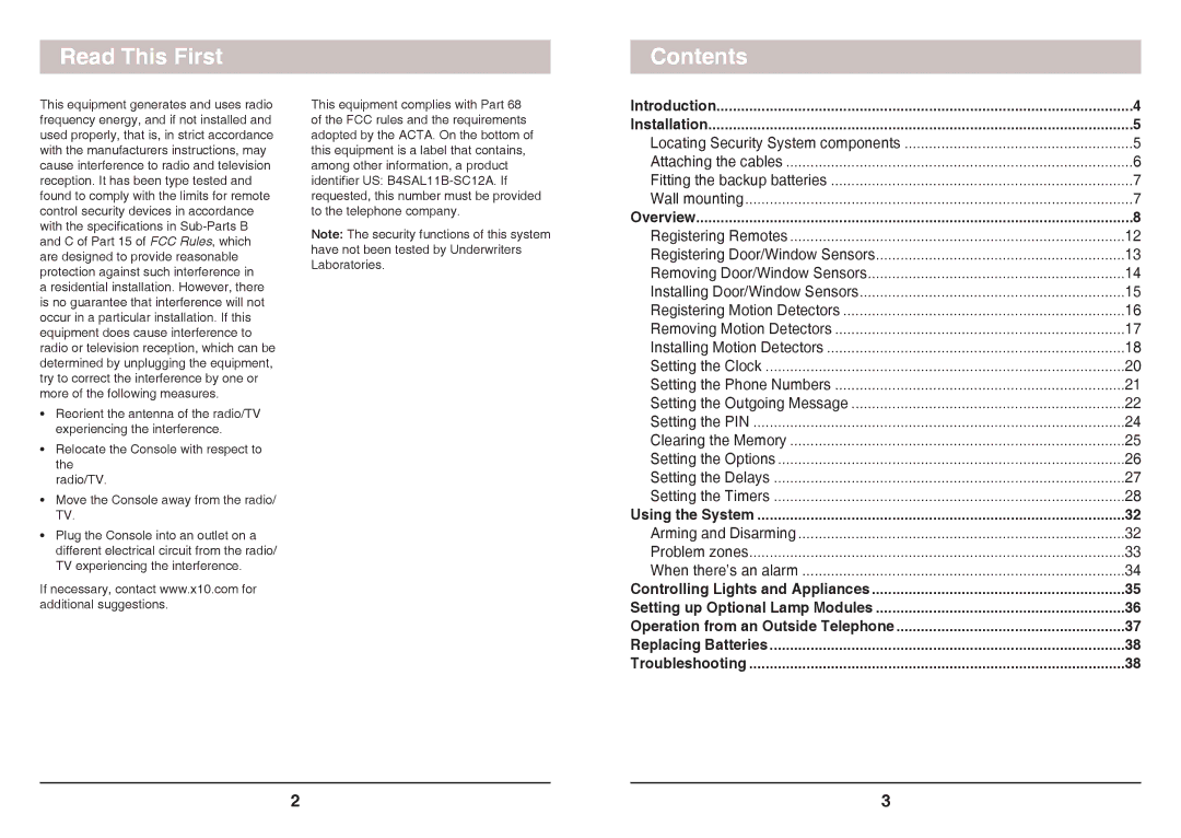 X10 Wireless Technology SC1200 owner manual Read This First Contents 