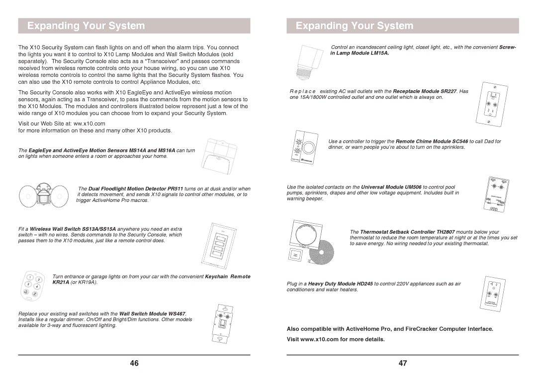 X10 Wireless Technology SC1200 owner manual Expanding Your System, Lamp Module LM15A 