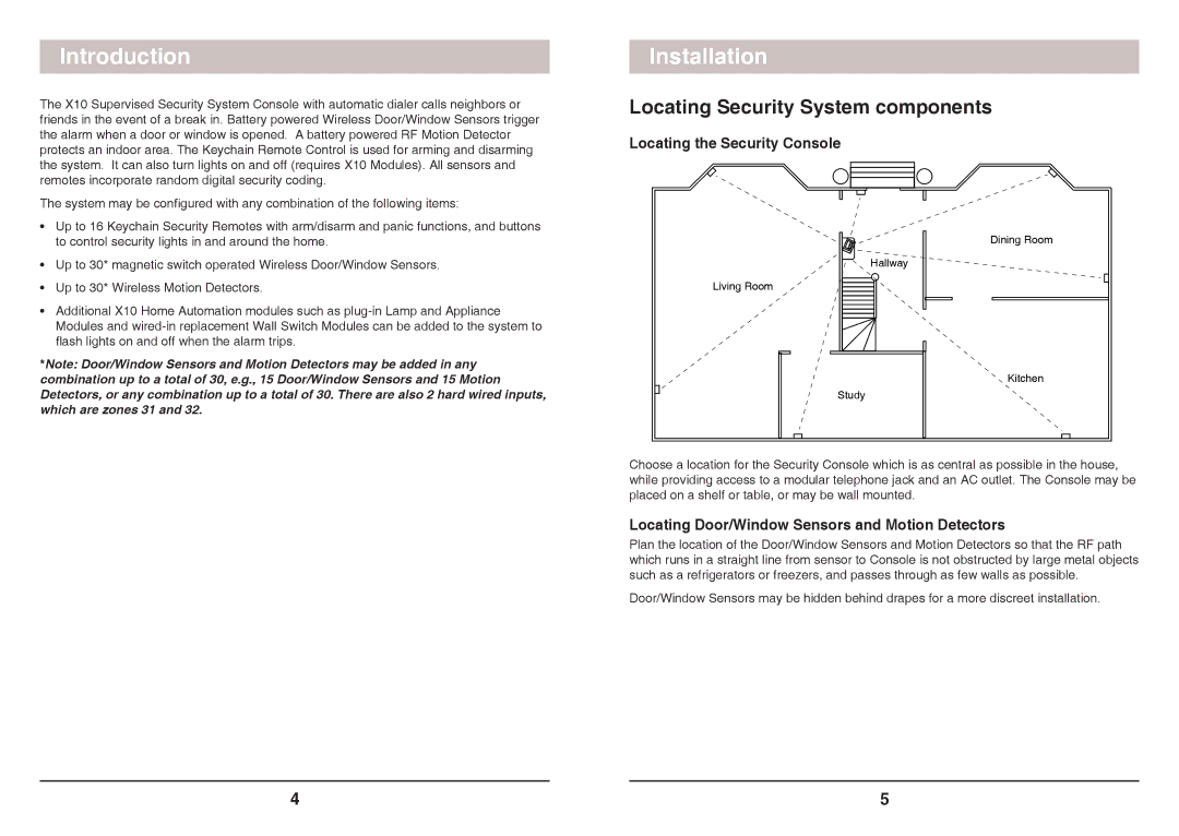 X10 Wireless Technology SC1200 owner manual Introduction, Installation, Locating Security System components 