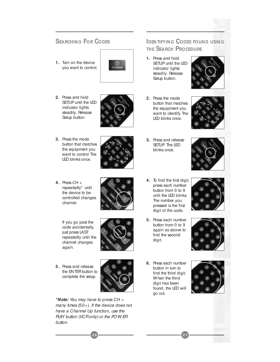 X10 Wireless Technology UR24A owner manual Searching for Codes, Identifying Codes Found Using the Search Procedure 