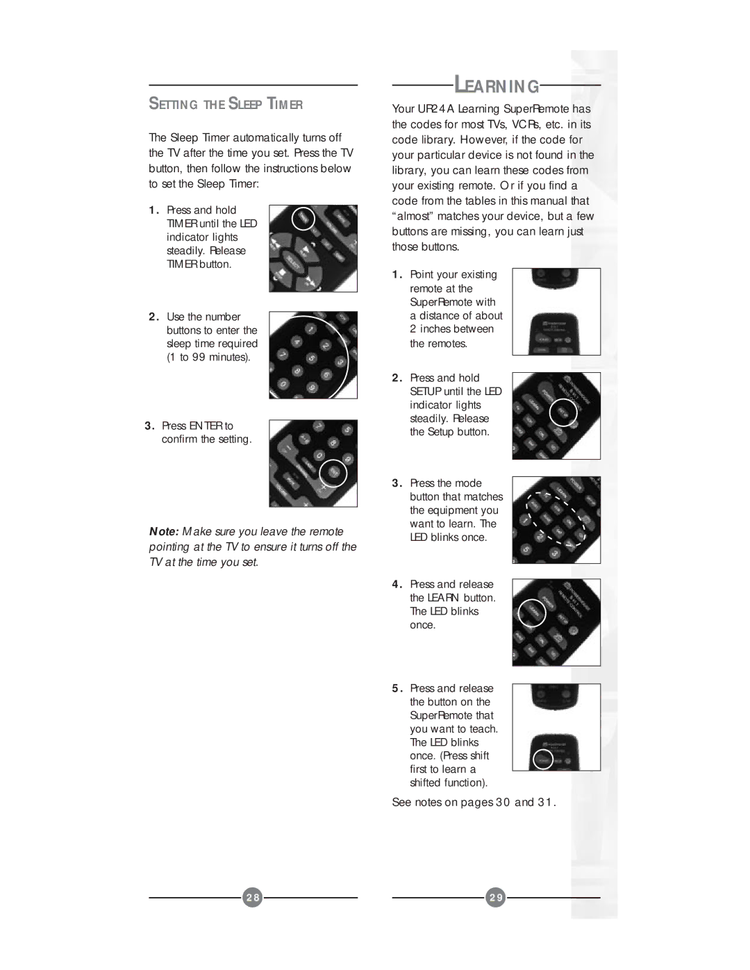 X10 Wireless Technology UR24A owner manual Learning, Setting the Sleep Timer 