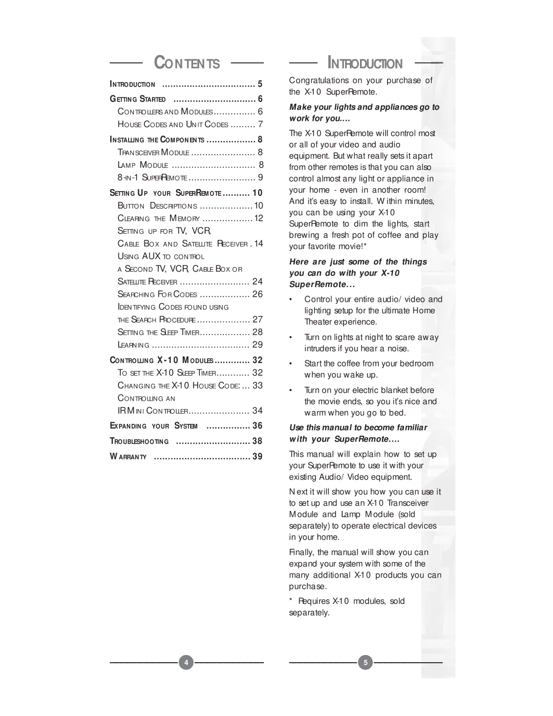 X10 Wireless Technology UR24A owner manual Contents, Introduction 