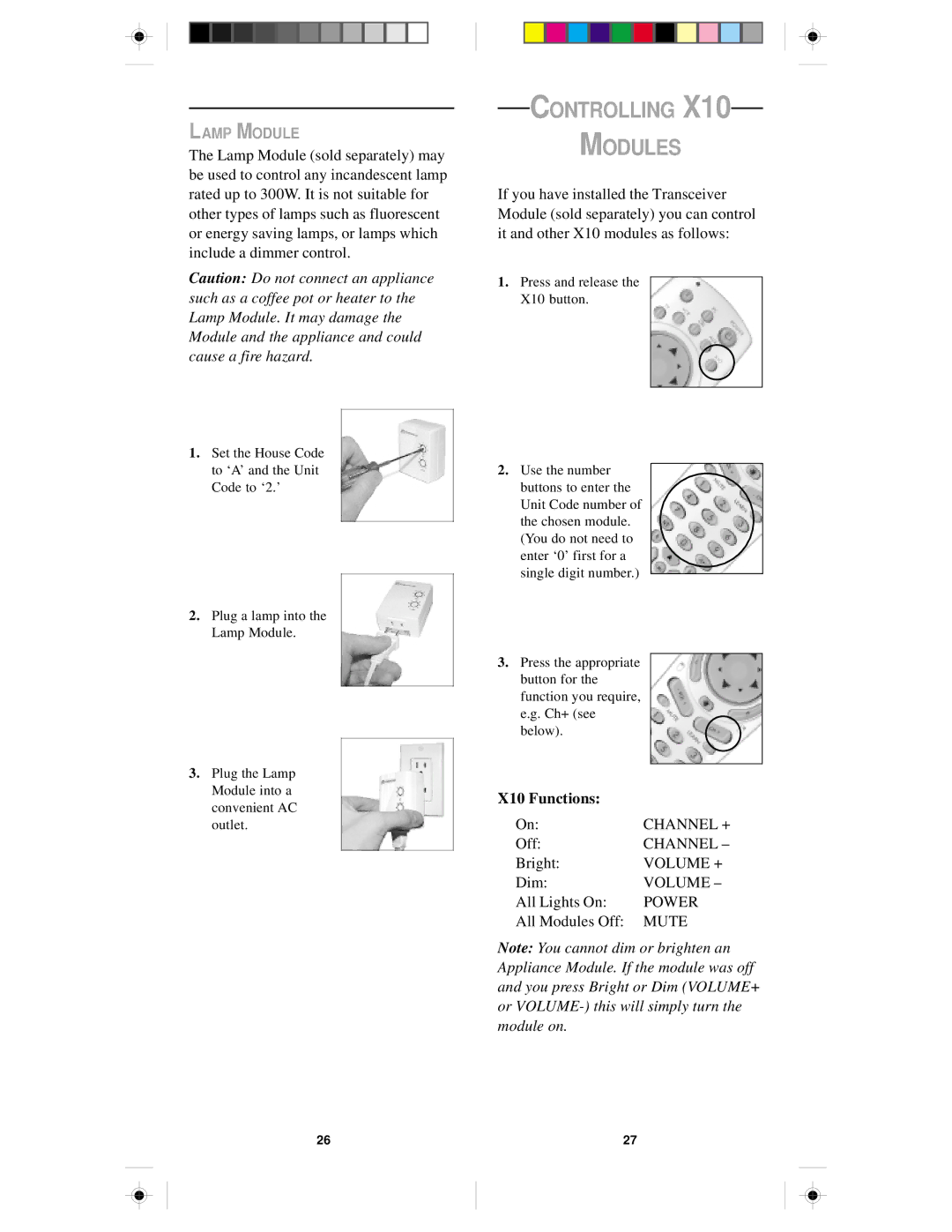 X10 Wireless Technology UR86A owner manual Controlling Modules, Lamp Module, X10 Functions 