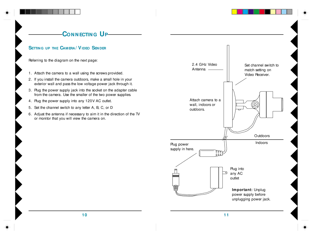 X10 Wireless Technology VK45A owner manual Connecting UP, Important Unplug power supply before unplugging power jack 