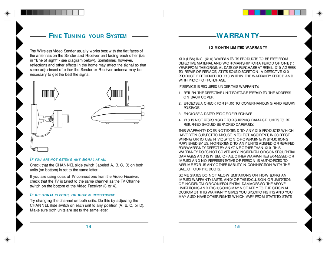 X10 Wireless Technology VK45A owner manual Warranty, Fine Tuning Your System 