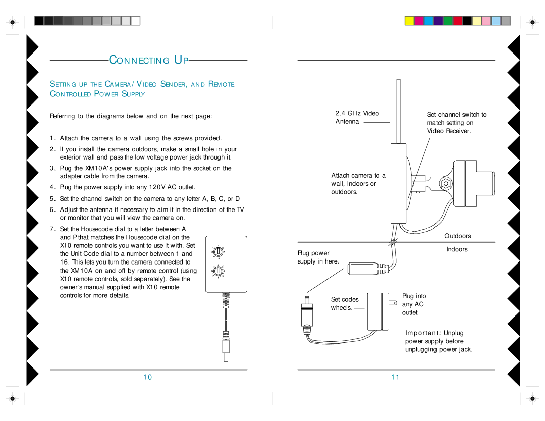 X10 Wireless Technology VK58A owner manual Connecting UP, Important Unplug power supply before unplugging power jack 