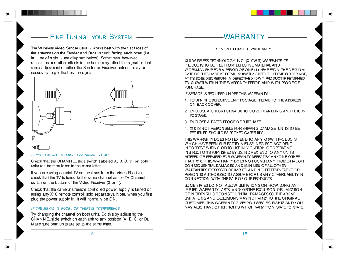 X10 Wireless Technology VK58A owner manual Warranty, Fine Tuning Your System 