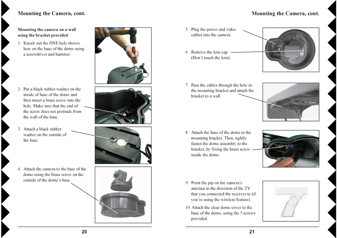 X10 Wireless Technology VK79A owner manual Mounting the camera on a wall using the bracket provided 